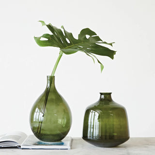 12" Green Glass Vase